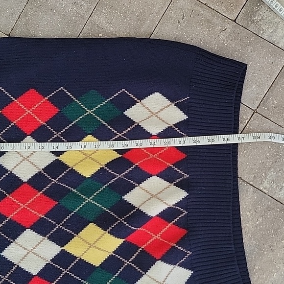 Greenwich Vintage 1980's Argyle Wool V Neck Sweater Sz XL Blue/Red/Green/Yellow - Picture 10 of 10